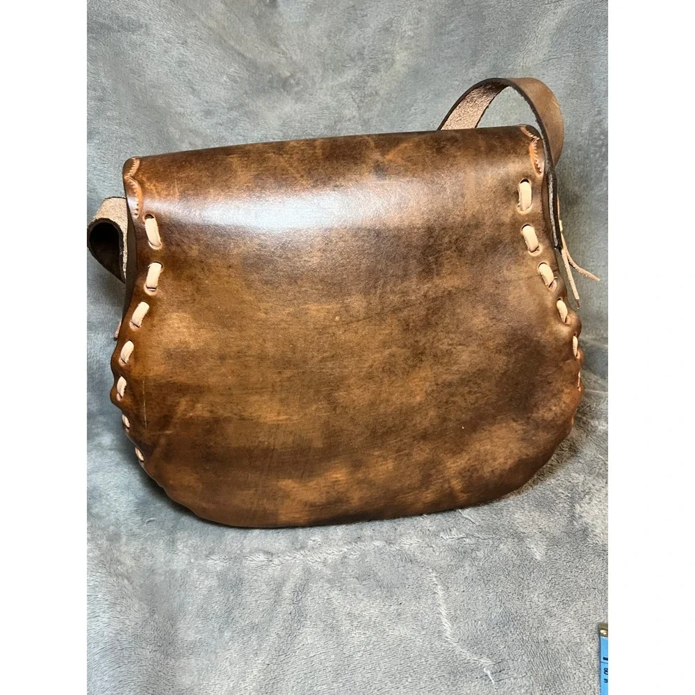Hand Tooled Leather Pinecone Crossbody Bag Rustic Western Artisan Purse Whimsy